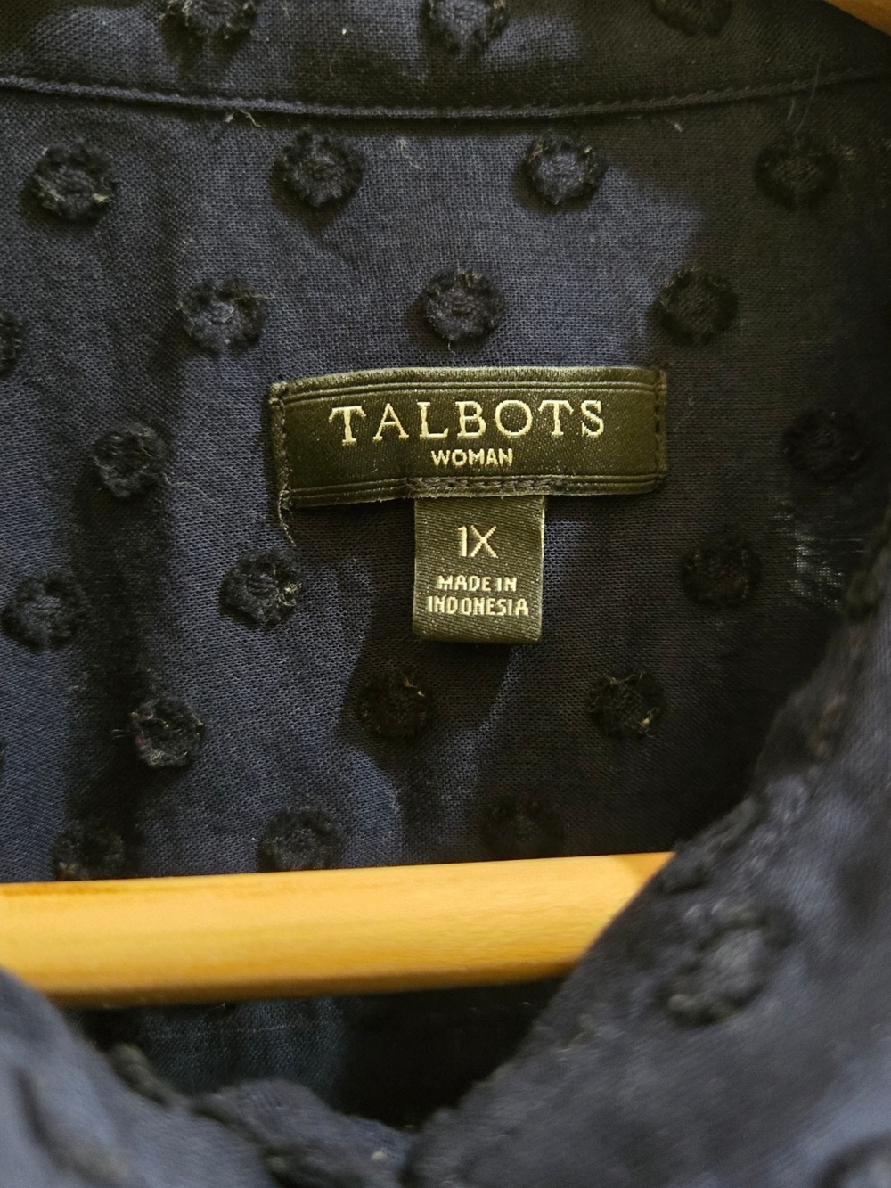 Talbots Womens Navy Dotted Swiss Button-Up Shirt - Picture 4 of 5